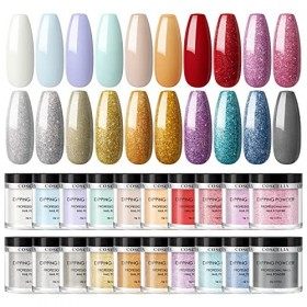 COSCELIA 20 couleurs 10G Dip poudre ongles Starter Kit Dipping Powder Nails Set avec 10ml Top et Base Coat Dipping Powder Act