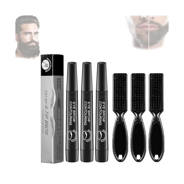 Elmyse Lot de 3 stylos de remplissage de barbe étanches pour homme - Longue durée avec des résultats naturels - Noir naturel