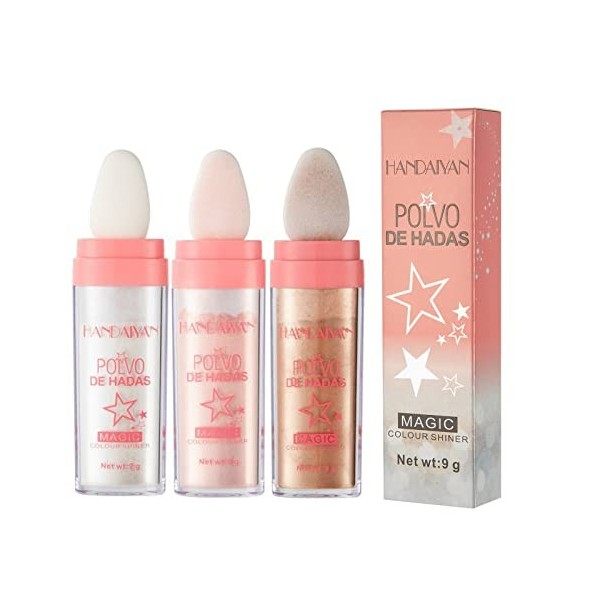 Lot de 3 Poudre de Fée Maquillage, Highlighter Powder Stick Polvo de Hadas Highlighter Maquillage Body Lightening Shimmer Spa