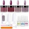 Lofuanna Dip Powder Nail Kit-4 Couleurs Ensemble Violet de Poudre à Tremper avec Base Couche Supérieure Activateur,Pas Besoin