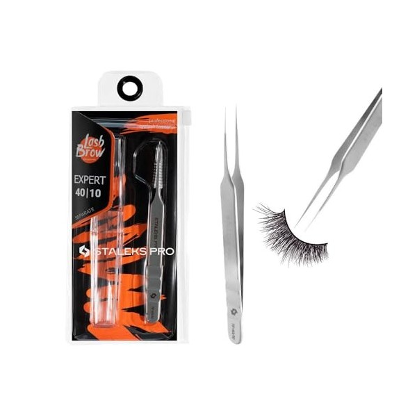 STALEKS PRO Pince professionnelle pour extension de faux cils en acier inoxydable Expert 40/10