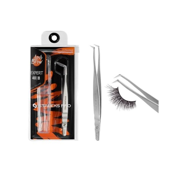 STALEKS PRO Pince professionnelle pour extension de faux cils en acier inoxydable Expert 40/8