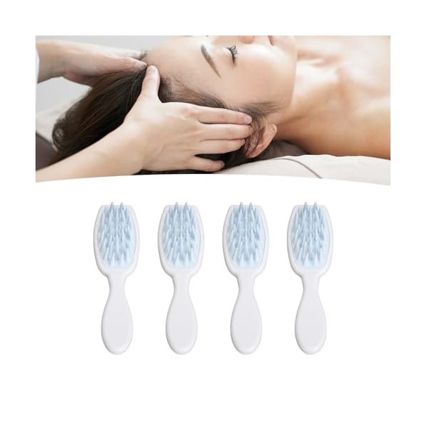 Brosse de Massage du Cuir Chevelu, 4 Pièces Masseur de Cuir Chevelu en Silicone Longue Poignée Ergonomique Brosse à Shampoing