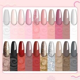 Saviland Dip Powder Nail Kit - 20 couleurs Dip Powder Starter Kit Glitter Gold Red Black White Clear Dip Powder avec Base Top