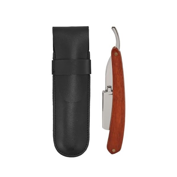 Tondeuse Droite Manuelle Pliante, Tondeuse à Barbe Manuelle Pliable avec Manche en Bois, Tondeuse pour Barbe