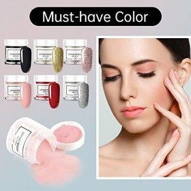 ISAKEN Kit Vernis Poudre Ongle, 6 Couleurs Dip Powder Poudres, Poudre à Tremper pour Ongles Pas Besoin De LED/UV, Séchage Rap