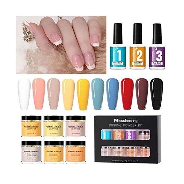 Hiraith Kit de poudre pour ongles avec base et activateur de couche de finition pour débutants