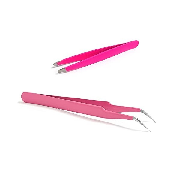 Ensemble de 2 pinces à épiler pour sourcils et cils, pince à cils oblique en acier inoxydable + pince à cils coudée, enlever 