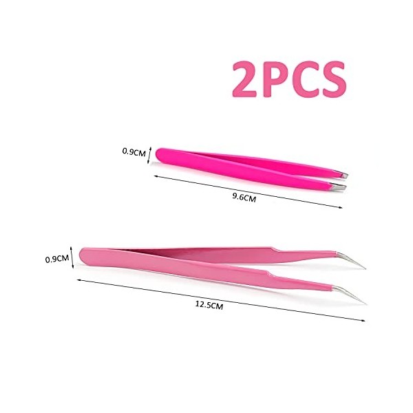 Ensemble de 2 pinces à épiler pour sourcils et cils, pince à cils oblique en acier inoxydable + pince à cils coudée, enlever 