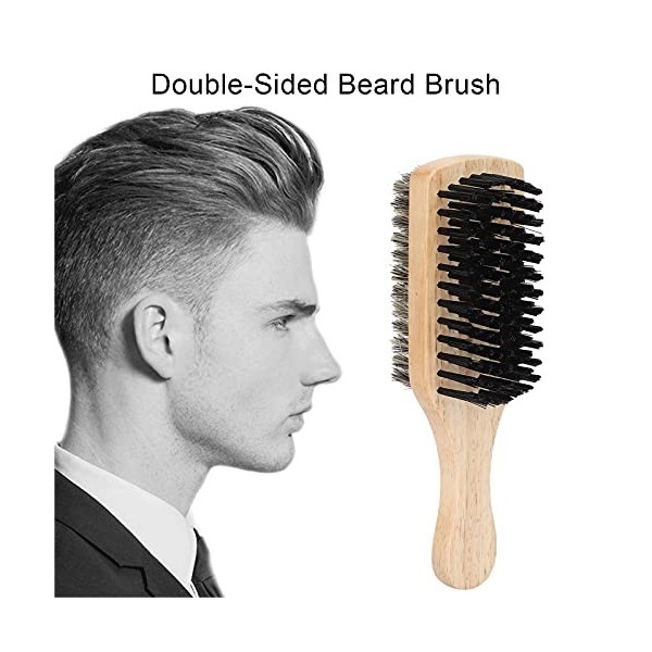 Brosse à Barbe pour Homme, Brosse à Barbe avec Manche en Bois Brosse à Barbe Double Face pour Homme pour Nettoyage de Moustac