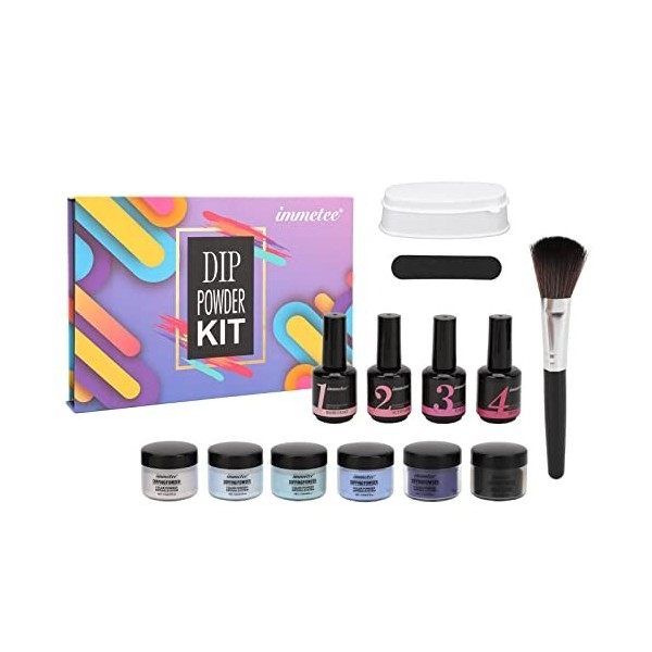 Kit de Poudre de Trempage pour Ongles, ANGGREK 6 Couleurs Kit de Poudre de Trempage pour Ongles Kit de Poudre de Trempage Blu