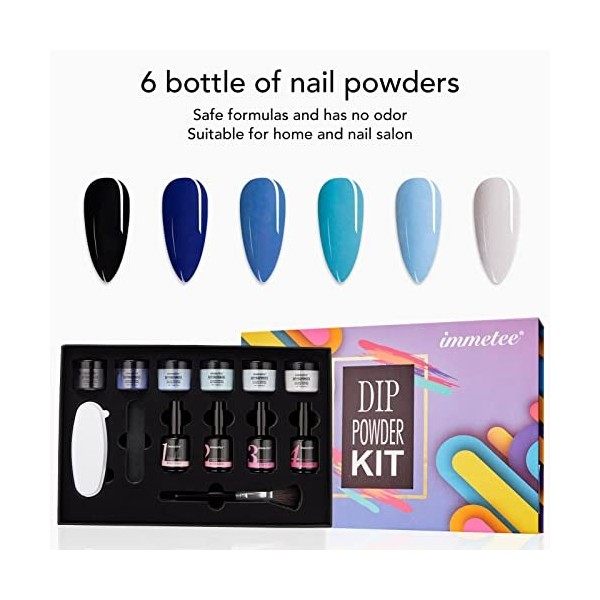 Kit de Poudre de Trempage pour Ongles, ANGGREK 6 Couleurs Kit de Poudre de Trempage pour Ongles Kit de Poudre de Trempage Blu