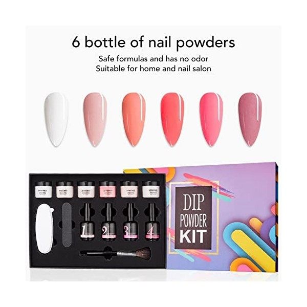 Kit de Poudre de Trempage pour Ongles, ANGGREK 6 Couleurs Kit de Poudre de Trempage pour Ongles Kit de Poudre de Trempage Sér