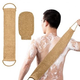 Cozlly Sangle Exfoliante Jute, 100% Sisal Naturel, Gants Exfoliants pour Corps, Eponge Exfoliante Dos, Gratte Dos Douche pour