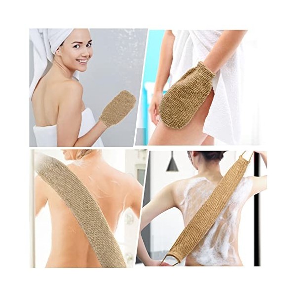 Cozlly Sangle Exfoliante Jute, 100% Sisal Naturel, Gants Exfoliants pour Corps, Eponge Exfoliante Dos, Gratte Dos Douche pour