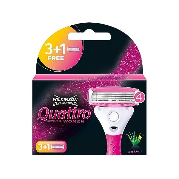 Wilkinson Sword Quattro for Women - Aloe & Vit.E - lames de rasoir pour femme 3 + 1 pièce