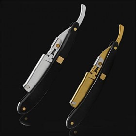 NIEI ÉBèNe Rasage Outils de Coiffeur Lame Manuelle Rasoir TêTe de Rasage en Acier Inoxydable Grattoir Vintage Porte-Couteau P