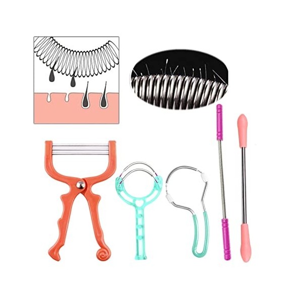 JZK Lot de 5 outils dépilation faciale pour homme et femme - Outil de filetage à ressort pour poils du visage, lèvre supérie