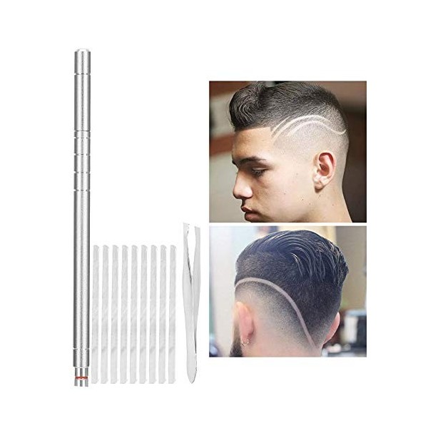 Kit de stylo de gravure de cheveux en acier inoxydable professionnel tondeuse de rasage pour barbe des sourcils argent 