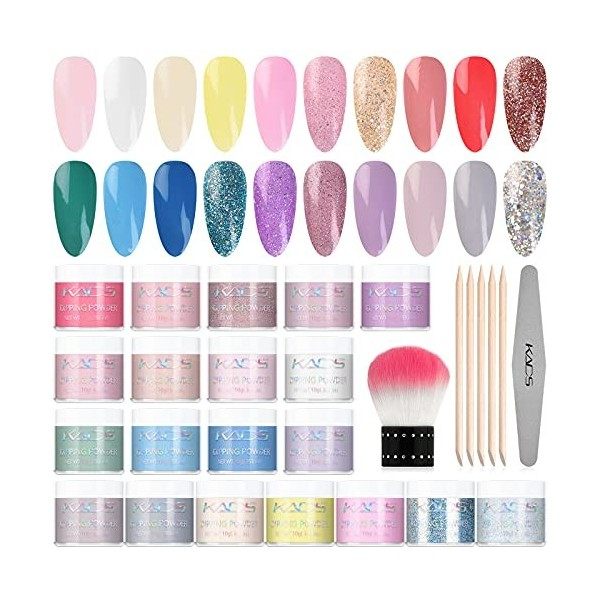 siyuwuro Kit de poudre à ongles 20 couleurs de poudre de trempage avec lime à ongles, brosse à poussière, bâton orange, kit d