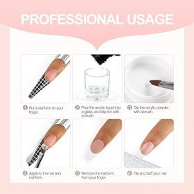 COSCELIA Ensemble de manucure français semi - permanent avec 3 couleurs de poudre à ongles, 30ml acrylic liquid, accessoires 