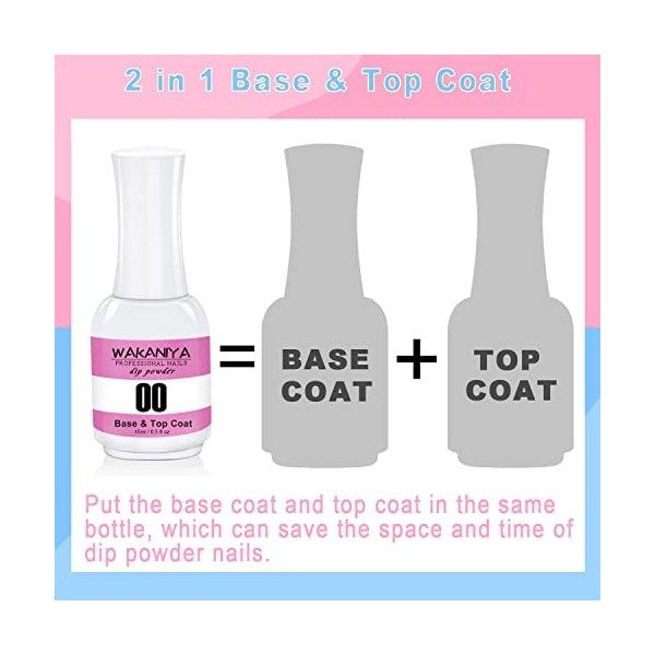 2 in 1 Dip Powder Top & Base Coat, Dipping Powder Activator Kit Vernis à ongles gel Pour Acrylique ongles poudre Kits de manu