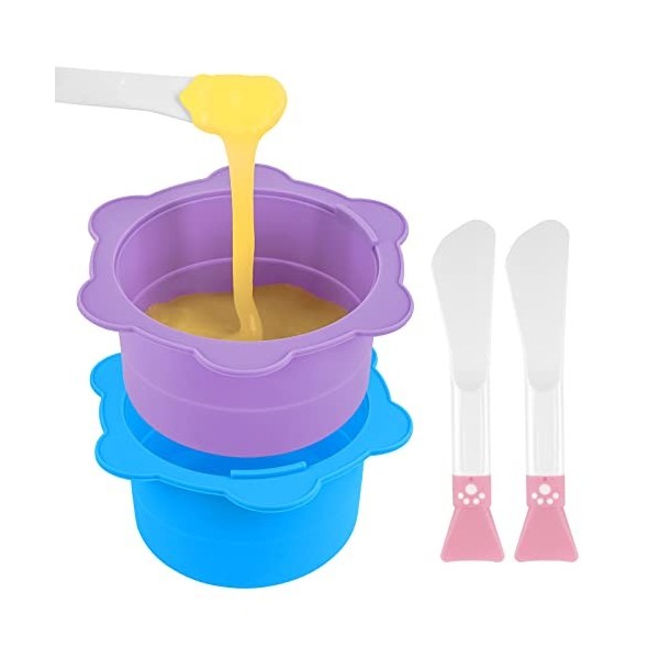 Adorila Lot de 2 chauffe-cire en silicone avec spatules - Pot chauffe-cire pour épilation - Réutiliser le bol dépilation à l