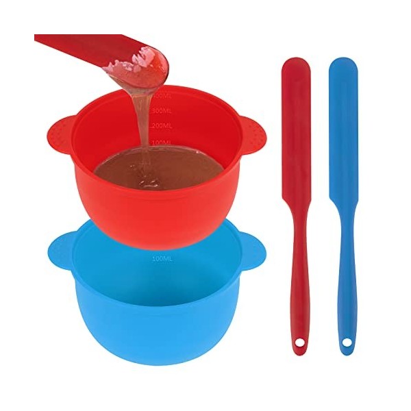 Adorila Lot de 2 chauffe-cire en silicone avec spatules - Pot chauffe-cire pour épilation - Réutiliser le bol dépilation à l