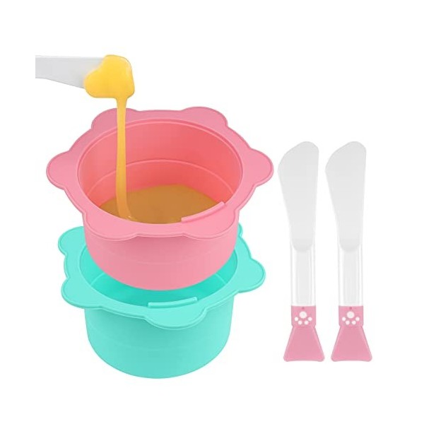 Adorila Lot de 2 chauffe-cire en silicone avec spatules - Pot chauffe-cire pour épilation - Réutiliser le bol dépilation à l