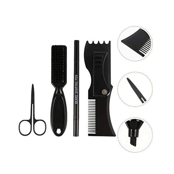 minkissy 4 Pièces Ensemble De Stylos À Moustache Brosse De Marié À Barbe Ciseaux De Coupe De Barbe Hommes Kits De Rasage De B