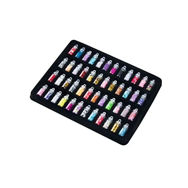 Lot de 48 flacons de poudre en verre de 48 couleurs pour décoration dongles, paillettes pour ongles noir, taille unique 