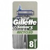 Gillette Sensor3 Recycled Rasoir Jetable X8, Pour Homme, À 3 Lames, Manche Composé De 95% De Plastique Recyclé