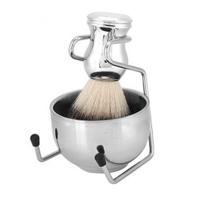 Ensemble de Blaireaux de Rasage, Ensemble Doutils de Rasage en Acier Inoxydable avec Support, Brosse et Bol à Savon, Kit de 