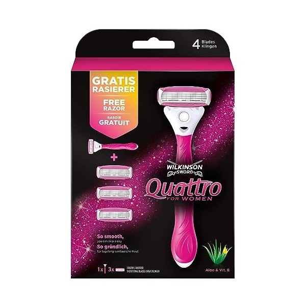 Kit promotionnel de 3 lames de rasoir Wilkinson Sword Quattro for women + 1 manche gratuit