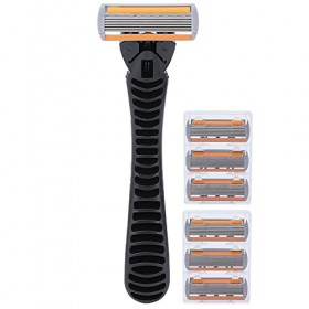 Rasoir de rasage, rasoir portable lavable blanc argenté avec boîte en plastique 6 lames pour la maison pour les voyages