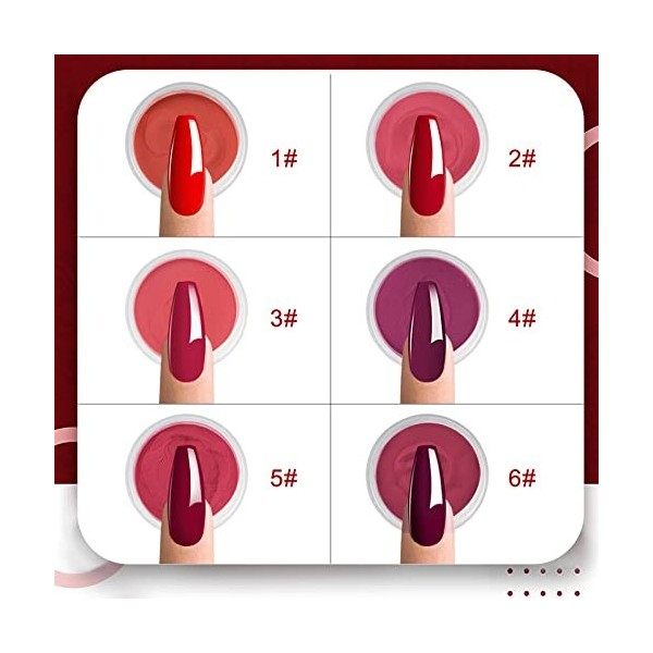 Honey Joy DP-A-6pcs Lot de 6 boîtes de poudre de trempage de couleur rouge bordeaux foncé, pas besoin de lampe de durcissemen