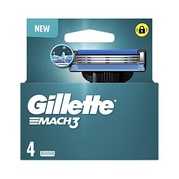Gillette Mach3 Recharges De Lames De Rasoir Pour Homme, À 3 Lames, 4 Recharges De Lames, Lames Plus Résistantes Que L’Acier