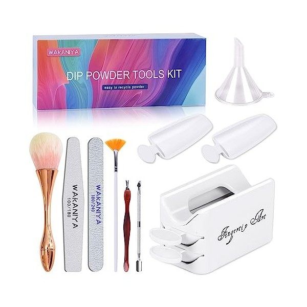 Dipping Powder Tools Set Avec Plateau de Conteneur de Poudre à Tremper les Brosse à Ongles 8PCS Nail Récipient Ongles Trempag