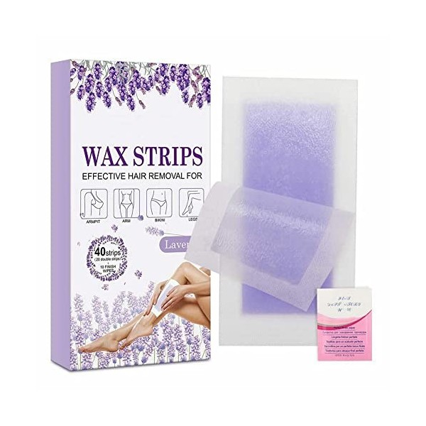 40Pcs Body Wax Strips Hair Removal for Women,wax strips for hair removal with lavender scent,Bandes de Cire Épilation du Corp