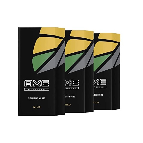 3 x après-rasage pour hommes Axe Wild Aftershave avec Mojito vert et bois de cèdre 100 ml chacun