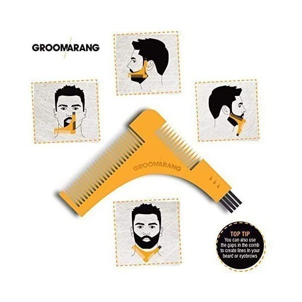 Groomarang - Peigne & Pochoir pour le rasage - traceurs de contours pour barbe