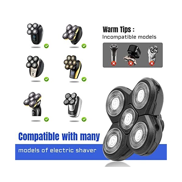 Têtes de rasoir, lame de rechange pour coupeur de barbe, 5 têtes Tête de rasoir électrique à installation facile Tête de raso