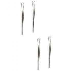 POPETPOP Pincettes À Cils Pour Extensions 4 Pièces Pincettes De Volume En Acier Inoxydable Pointe Dentelée Incurvée Pincettes