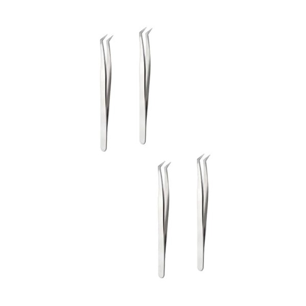 POPETPOP Pincettes À Cils Pour Extensions 4 Pièces Pincettes De Volume En Acier Inoxydable Pointe Dentelée Incurvée Pincettes