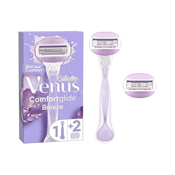 Gillette Venus Comfortglide Breeze Rasoir, 1 Manche, 2 Recharges De Lames, À 3 Lames, Rasage En Douceur