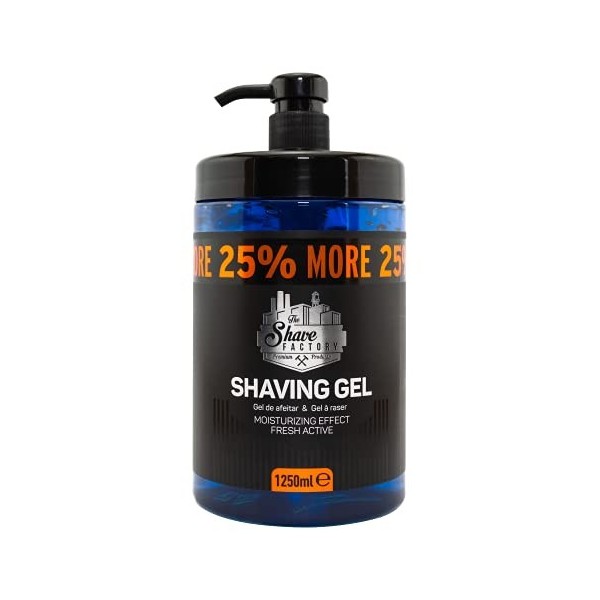 The Shave Factory Gel de rasage 1250 ml avec 25% plus gratuit – Effet hydratant frais actif – Produit pour barbiers professio