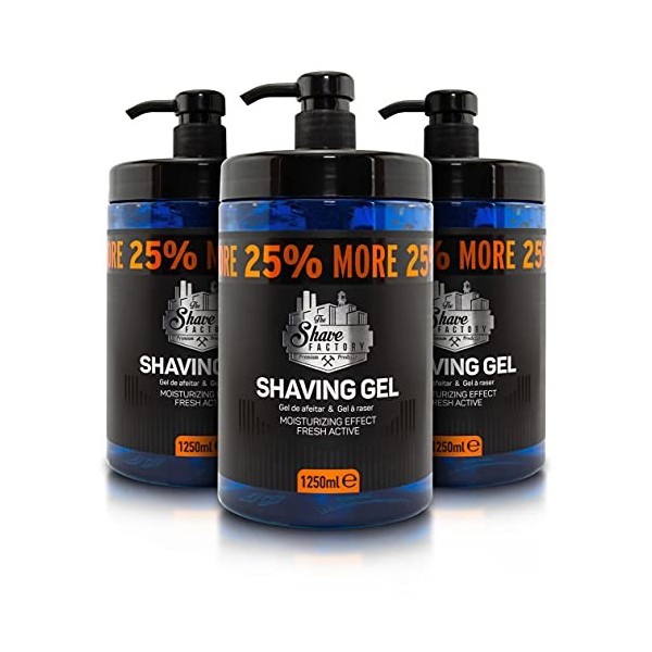 The Shave Factory Gel de rasage 1250 ml avec 25% plus gratuit – Effet hydratant frais actif – Produit pour barbiers professio