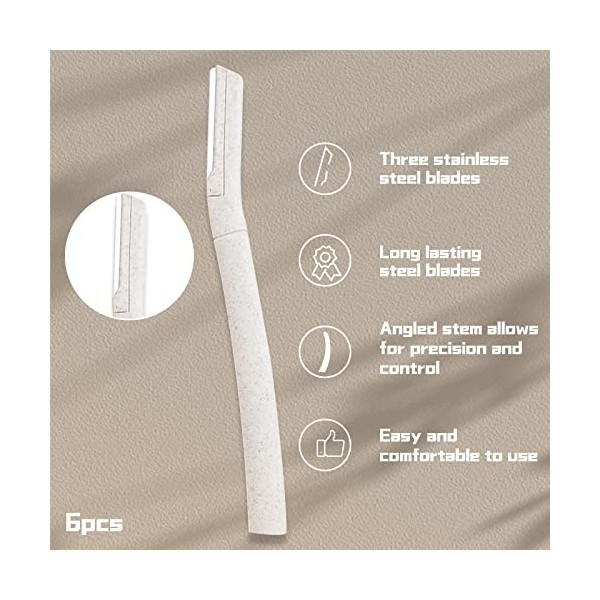 EZ Rasoir à Sourcils - 6 pièces Eco Friendly Rasoirs pour Femmes, Rasoir Biodégradable Dermaplane Rasoir pour le Visage pour 