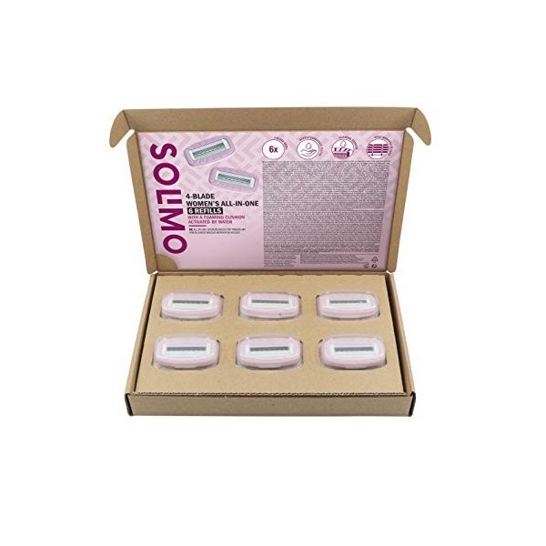 Marque Amazon - Solimo All-in-One Recharges de rasoir à 4 lames pour femme, 6 Unité Lot de 1 