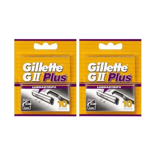 Gillette Lames de Rasoir Homme GII Plus Lubrastrip, Pack de 10 Lames de Recharges [OFFICIEL] Lot de 2 